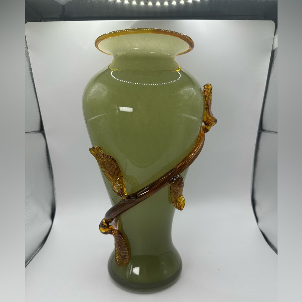 Bacchus Glass Vase with Applied Foliate Decoration, Sonoma, California